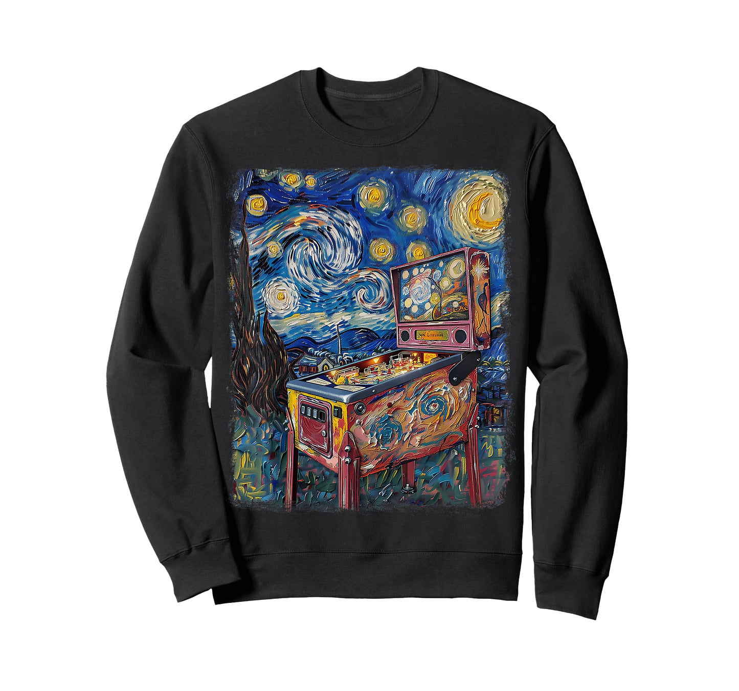Pinball Arcade Game Machine Starry Night Painting T-Shirt