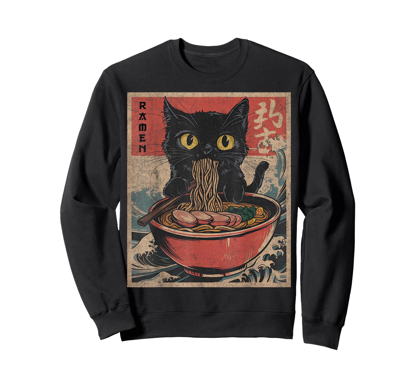 cat eating ramen shirt Japanese Funny Graphic Kawaii Noodles T-Shirt