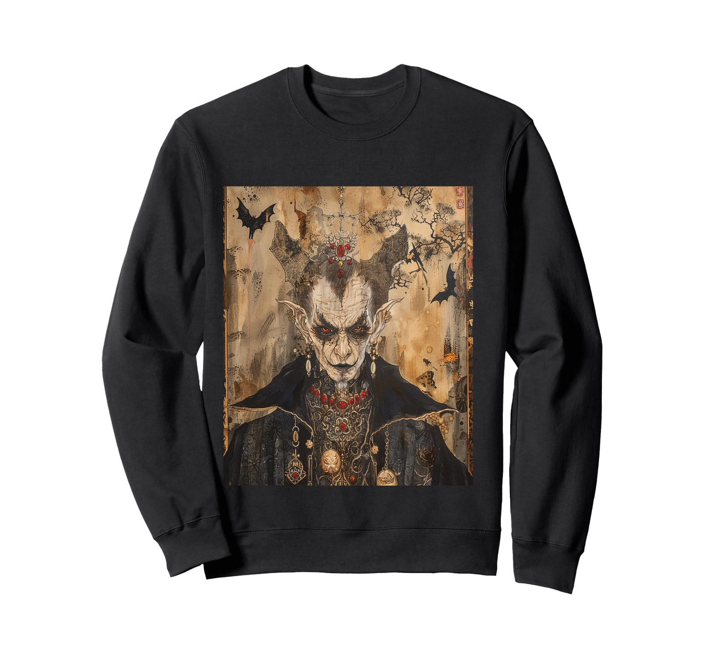 Scary Japanese Dracula Vampire Dynasty Adult Halloween Art Long Sleeve T-Shirt