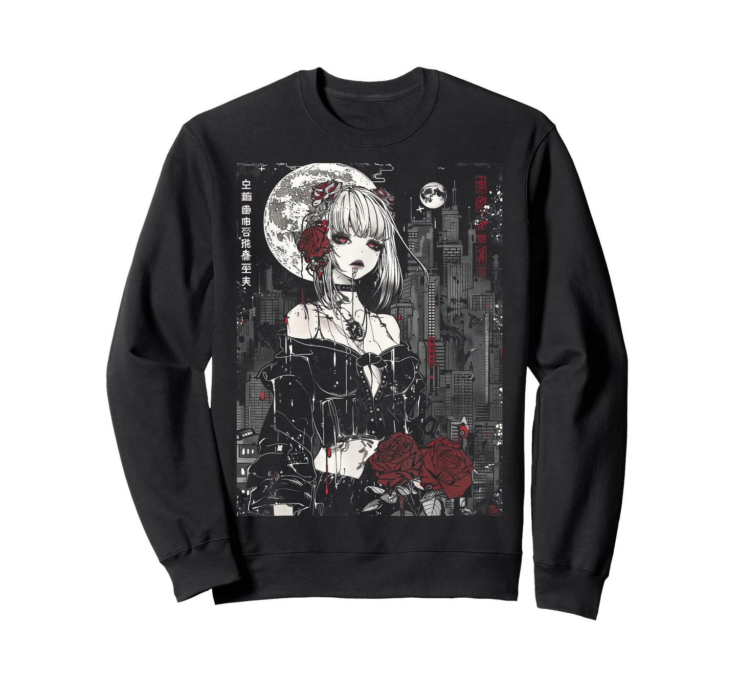Anime Japanese Goth Cyberpunk City Gothic Vampire Roses T-Shirt