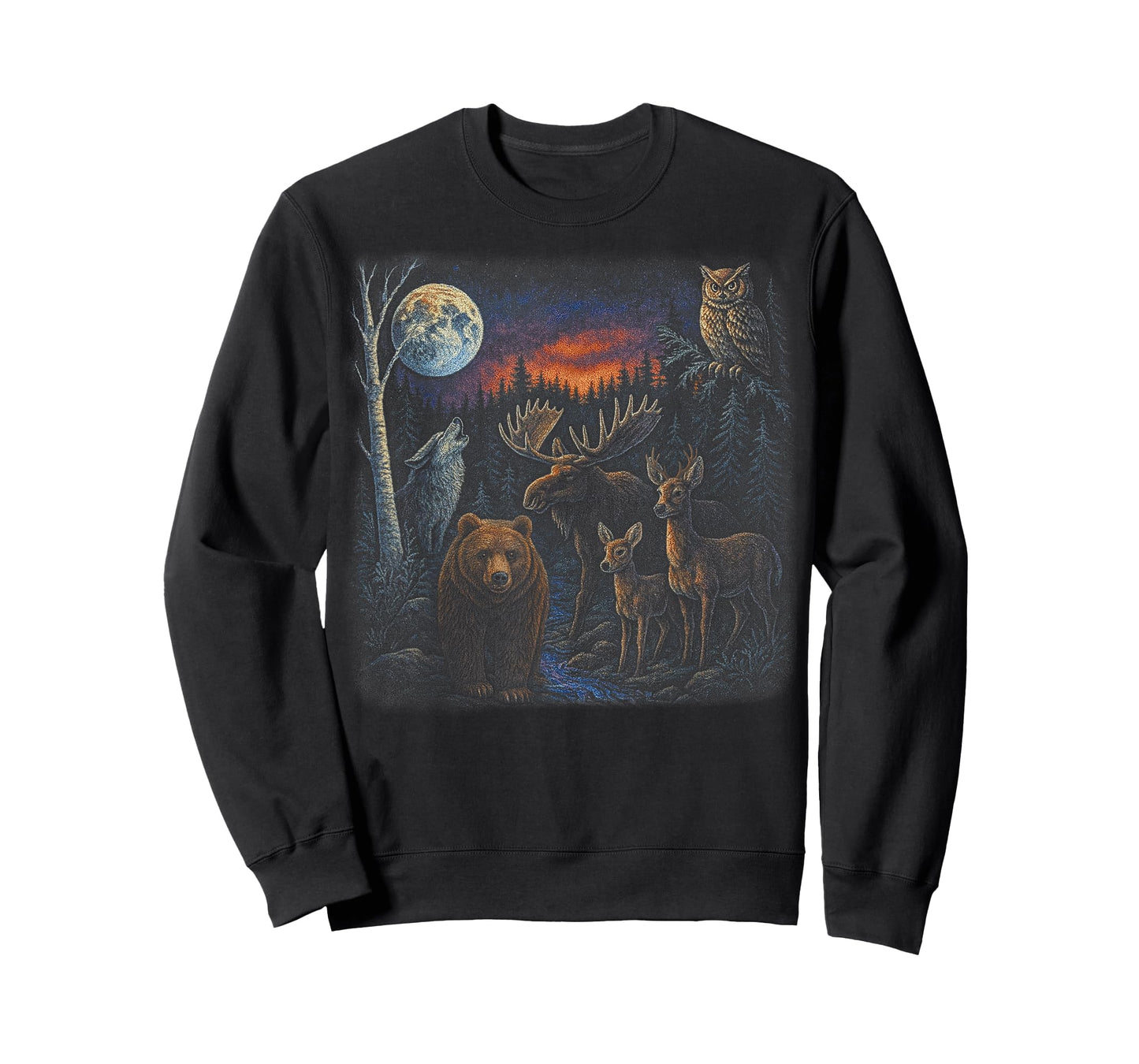 Wildlife Moose Bear Wolf Deer Vintage Forest Adventure T-Shirt
