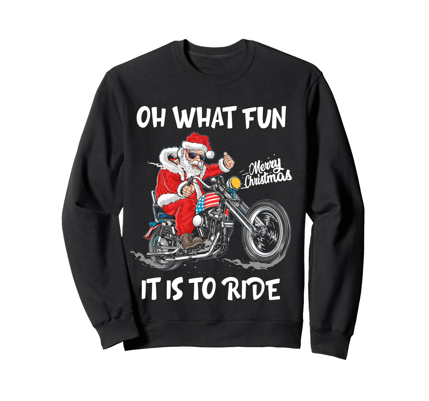Biker Santa Motorcycle Fan Merry Christmas Xmas Holidays Long Sleeve T-Shirt
