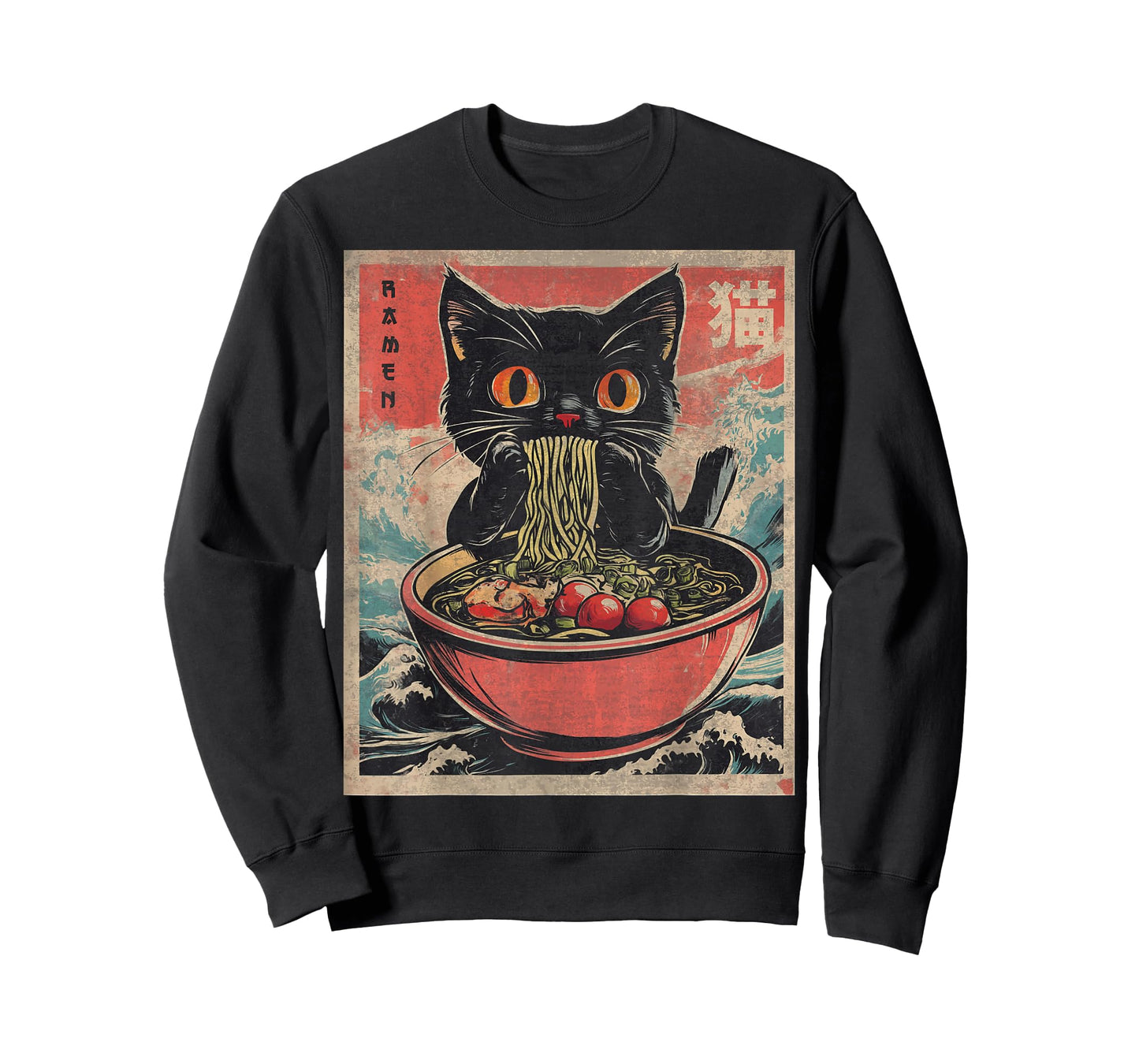 Anime Shirt For Men Women Kids Cat Ramen Noodles Unisex Anime Cat Ramen Japanese Funny Graphic Tees Kawaii Cat Anime Gifts T-Shirt Black XS