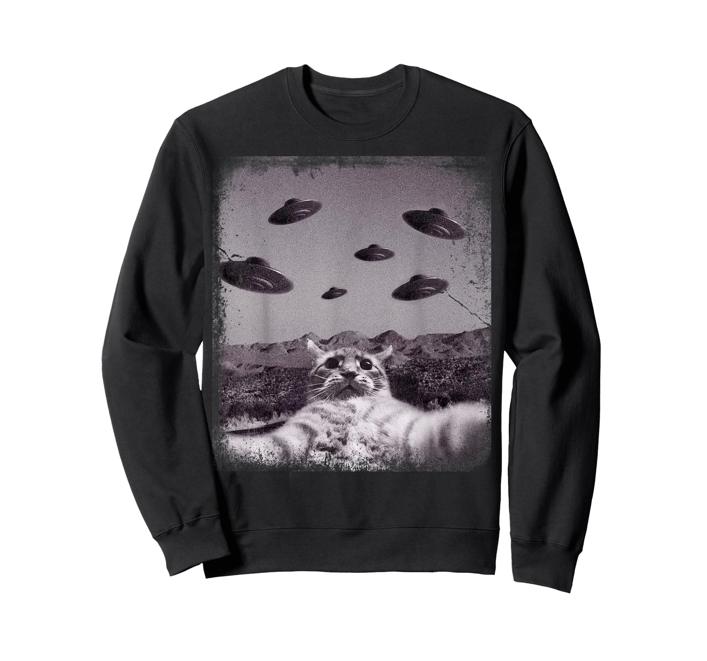 Alien UFO Cat Meme T-Shirt for Men Women Kids