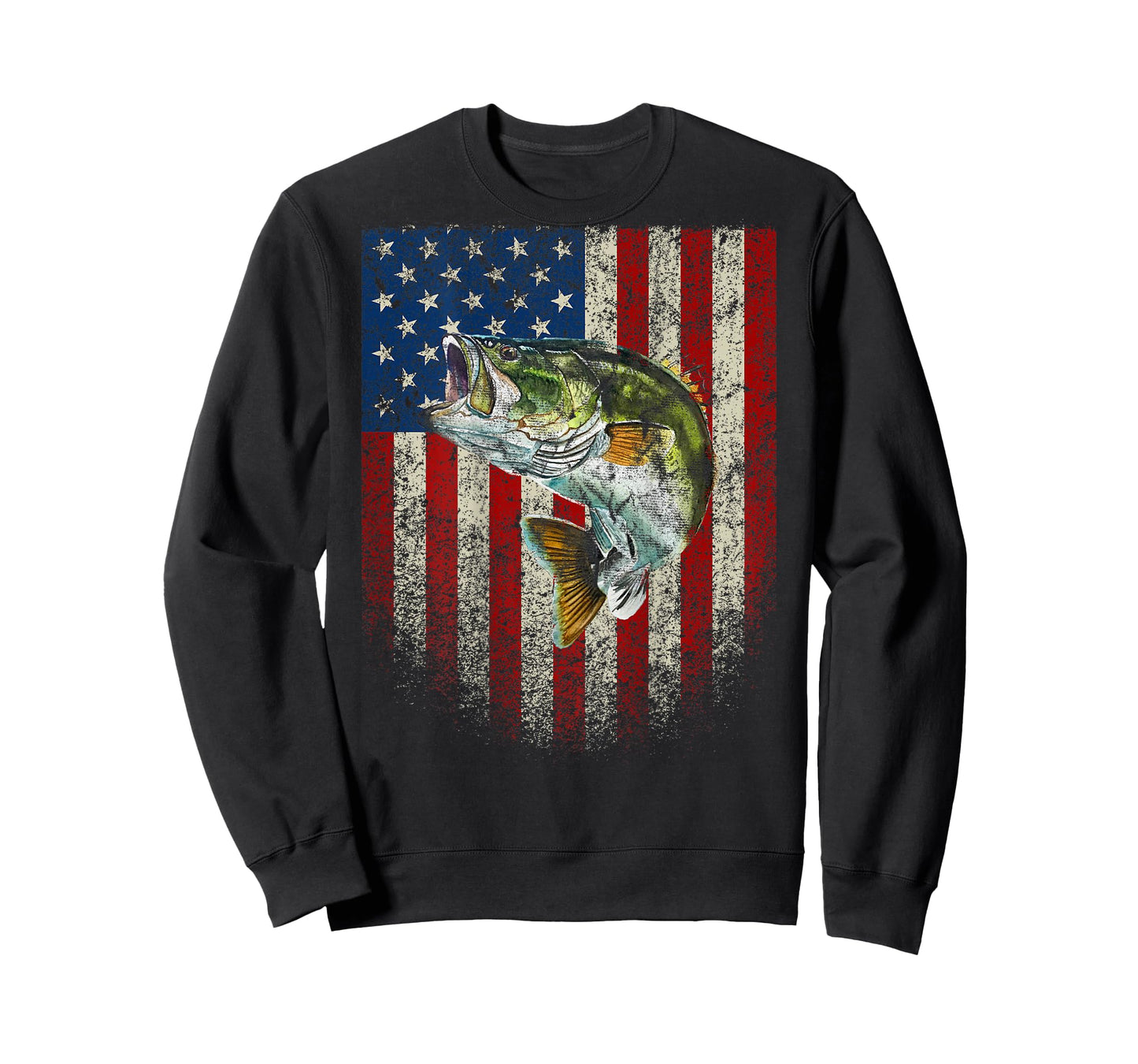 (Art onBack) American Flag Bass Fish Fishing T-Shirt