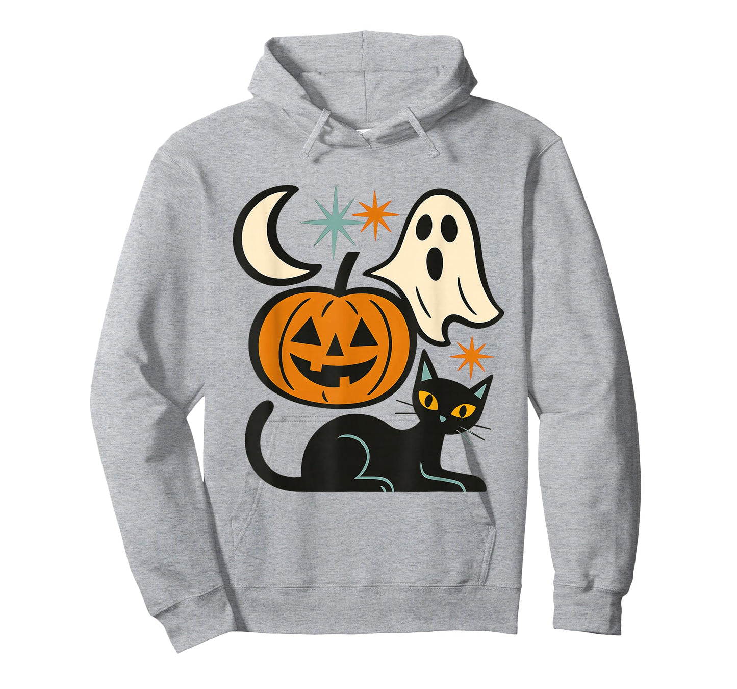Spooky Cute Retro Halloween Cat Ghost Pumpkin Moon Design T-Shirt