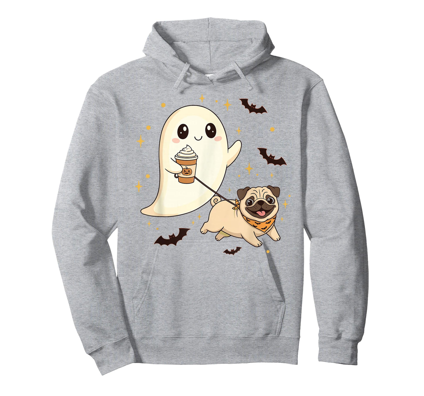 Cute Ghost Walking Dog Pug Coffee Halloween Costume T-Shirt
