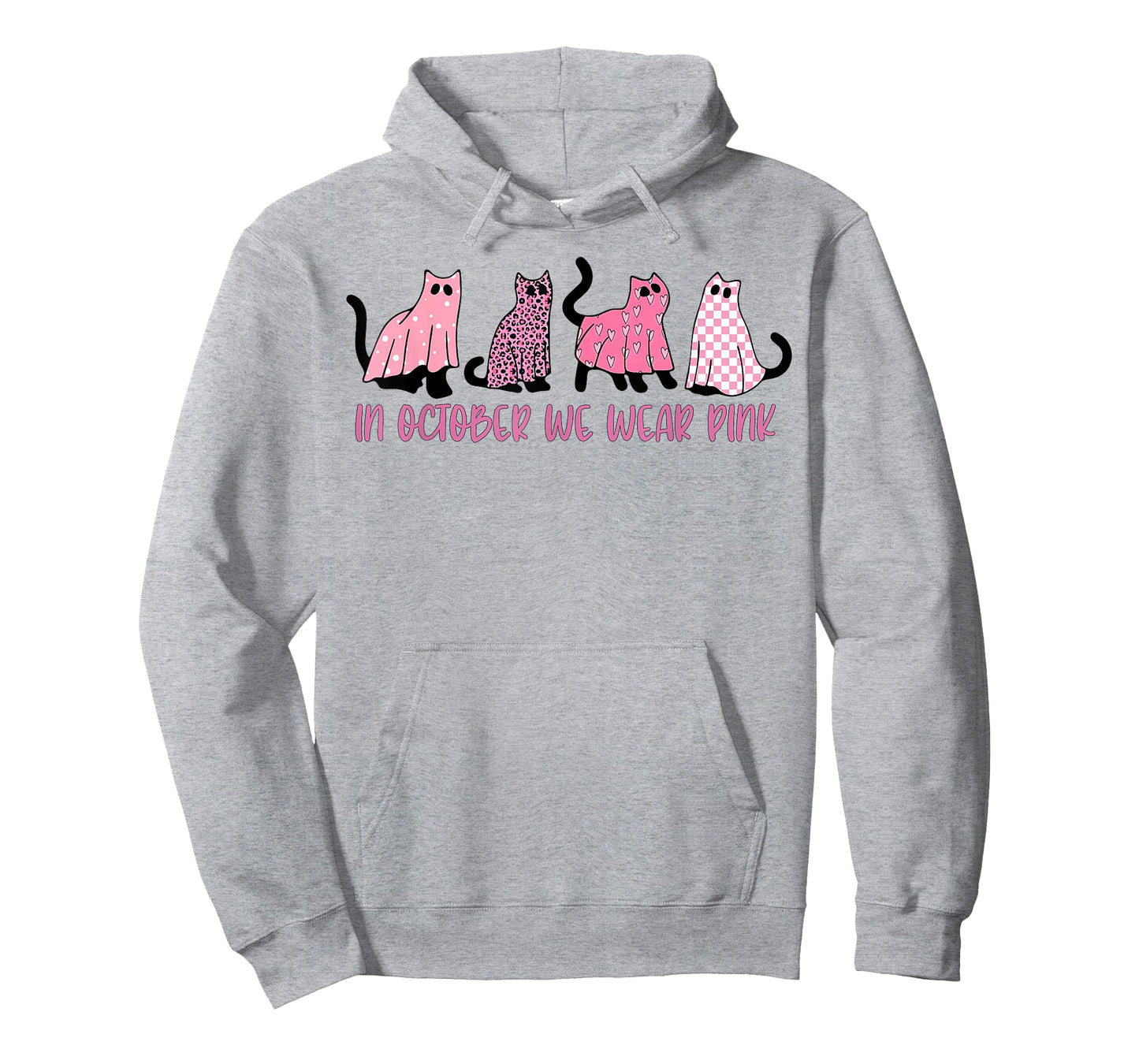 in October We Wear Pink Ghost Cats Breast Cancer Awareness T-Shirt