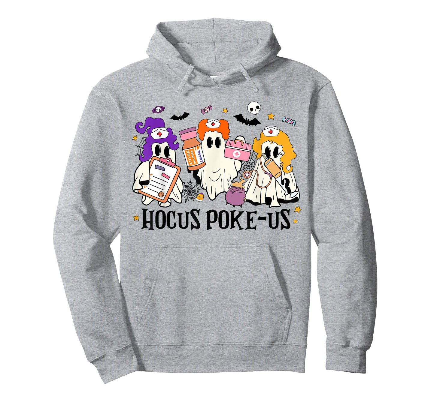 Retro Funny Hocus Poke-us Spooky Nurse Halloween Cute Ghost T-Shirt