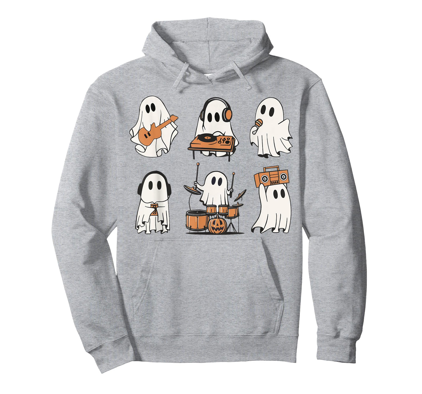 Ghost Love Music Ghost Playing Guitar Drum Halloween Costume T-Shirt