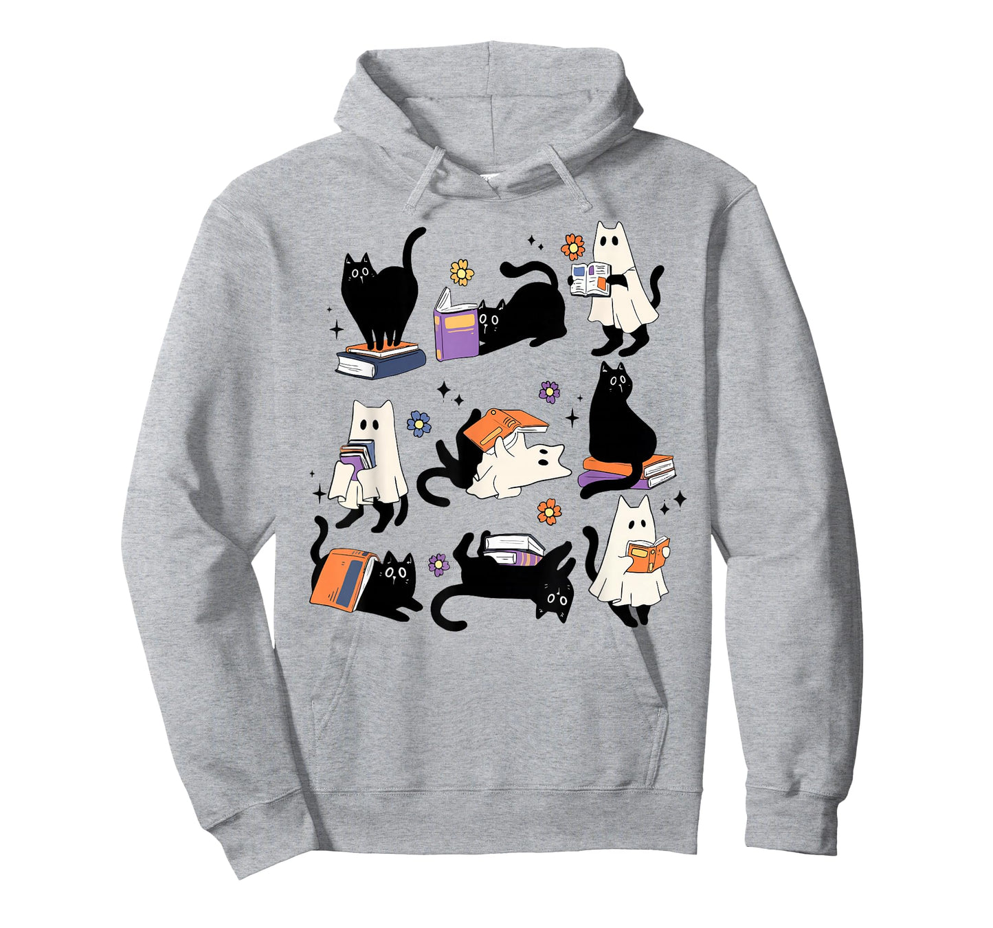 Funny Ghost Black Cat Books Lover Teacher Spooky Halloween T-Shirt