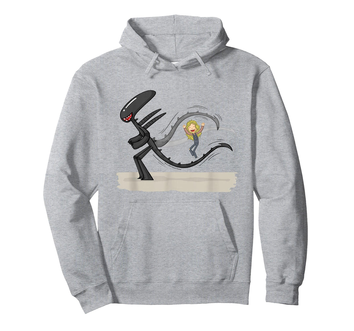 Aliens Cute Animated Xenomorph Jump Tail Big Chest Logo T-Shirt