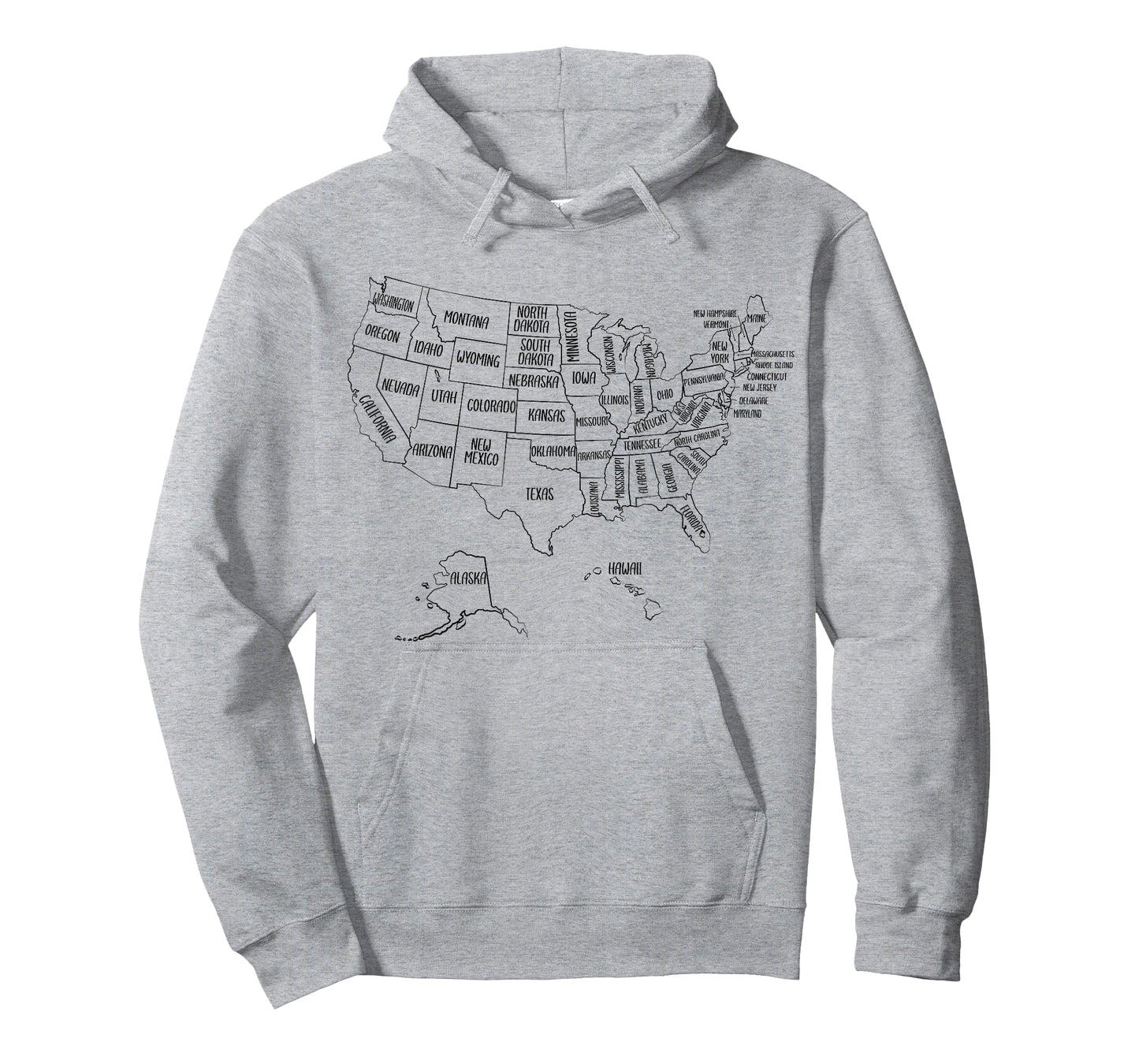 Black Outline Map of the 50 United States, USA Political map T-Shirt