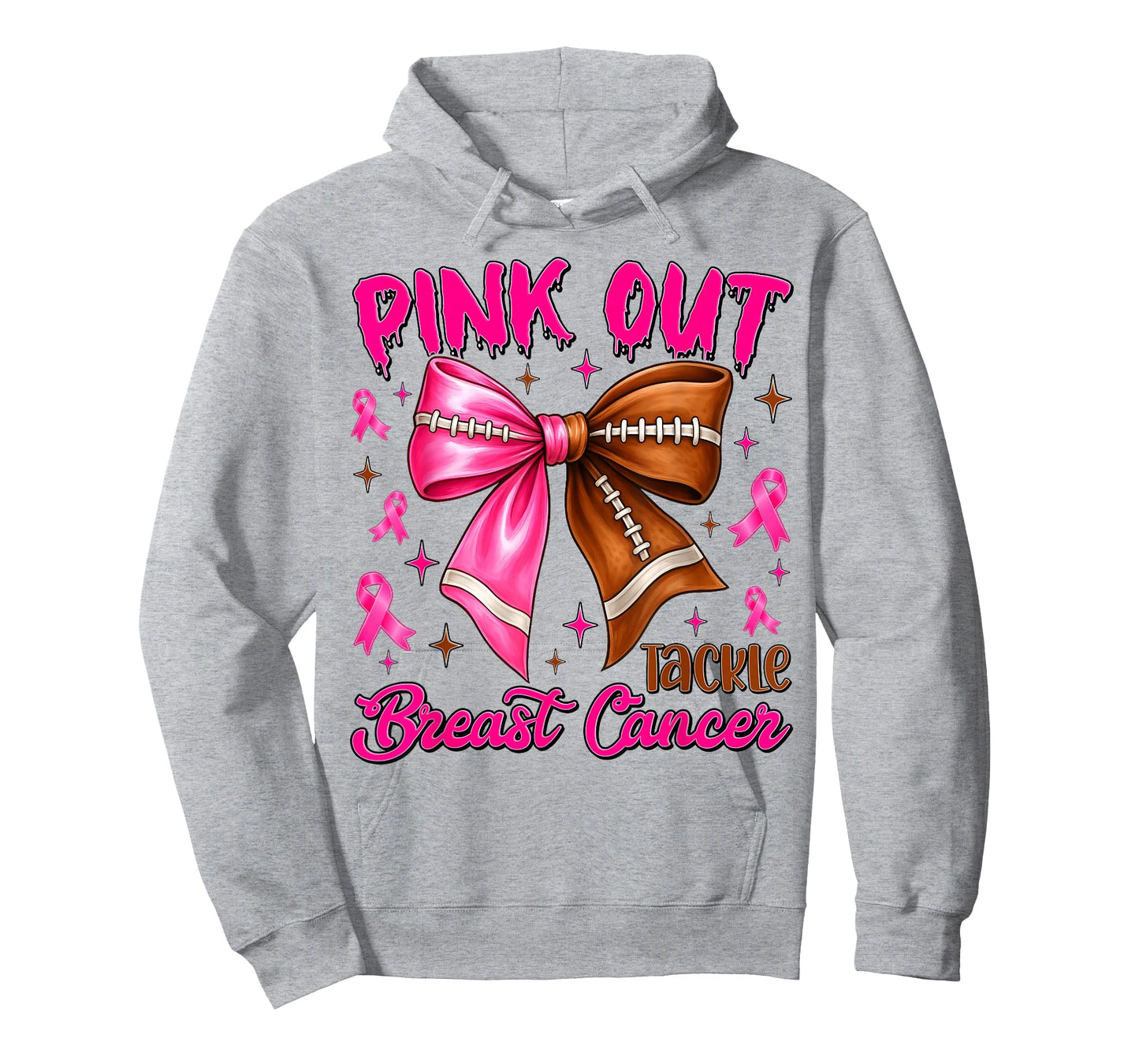 Preppy Pink Out Tackle Breast Cancer Coquette Football Bow T-Shirt