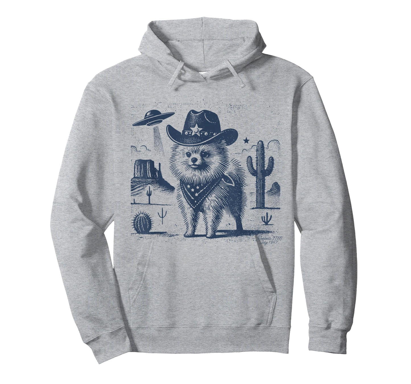 Pomeranian Cowboy Dog Vintage UFO Wild Western Desert Alien T-Shirt