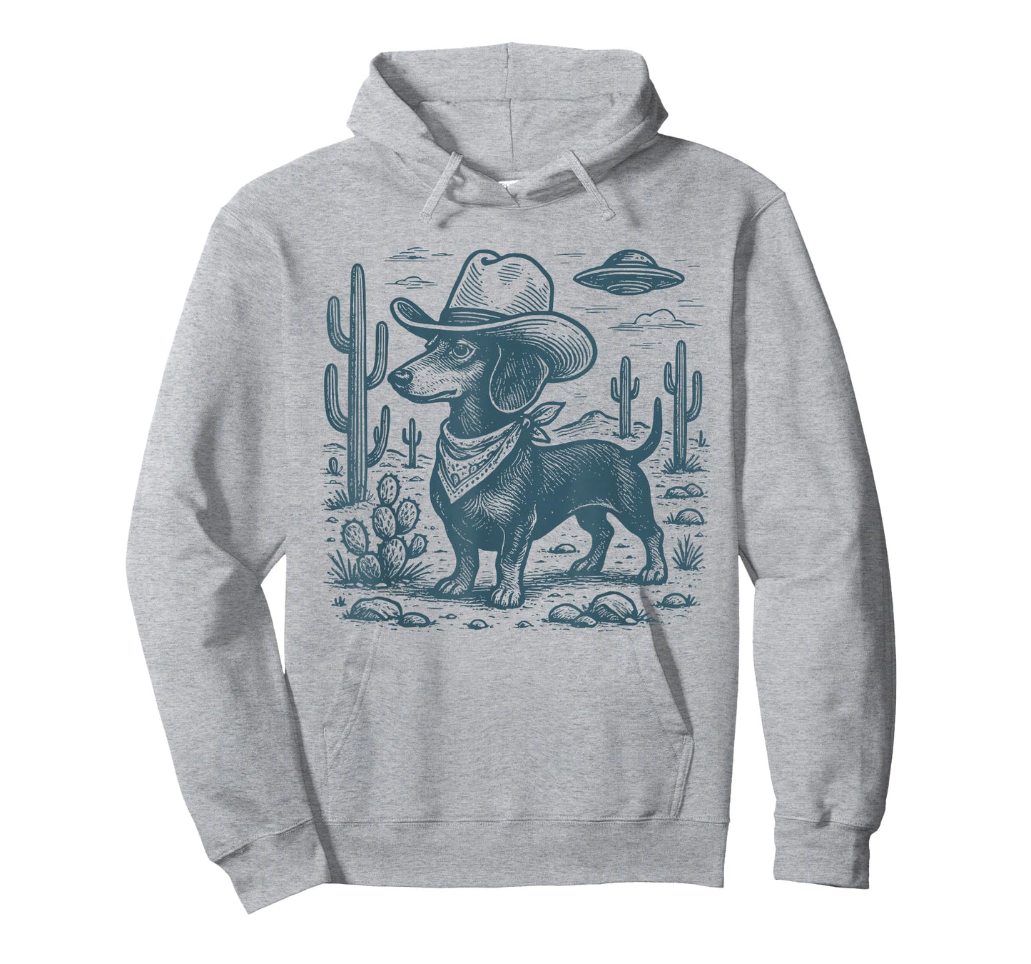 Vintage Western Dachshund Cowboy UFO Wiener Dog Doxie T-Shirt