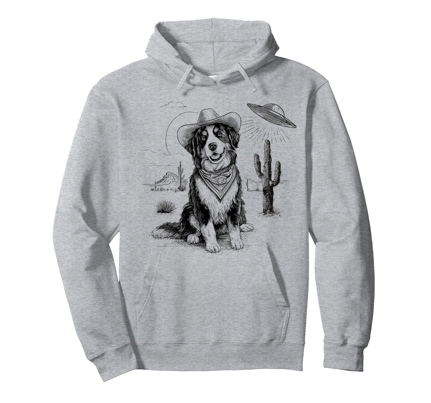 Funny UFO Bernese Mountain Dog Alien Vintage 90s Wild West T-Shirt