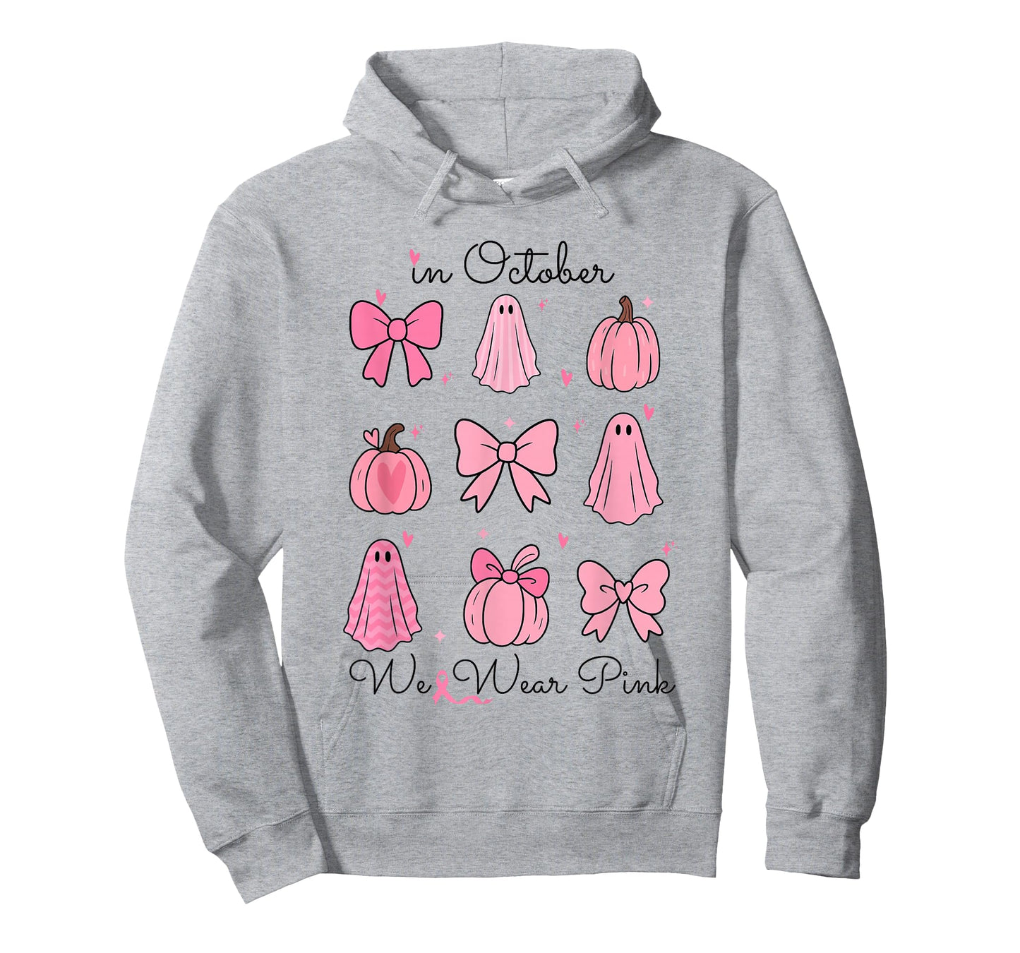 in October We Wear Pink Pumpkin Bows Ghost Breast Cancer T-Shirt