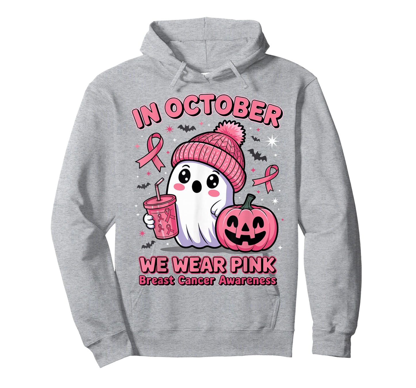 in October We Wear Pink Ghost Halloween Breast Cancer Women T-Shirt