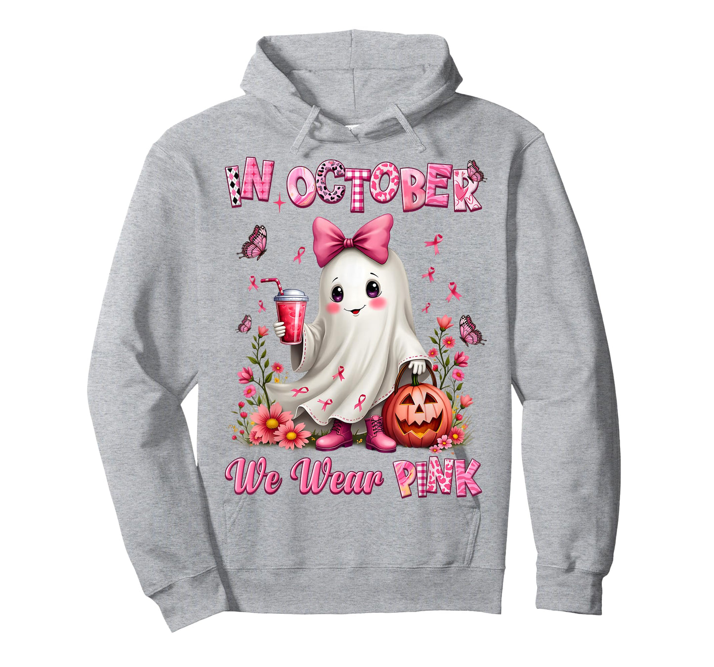 In October We Wear Pink Ghost Breast Cancer Awareness T-Shirt