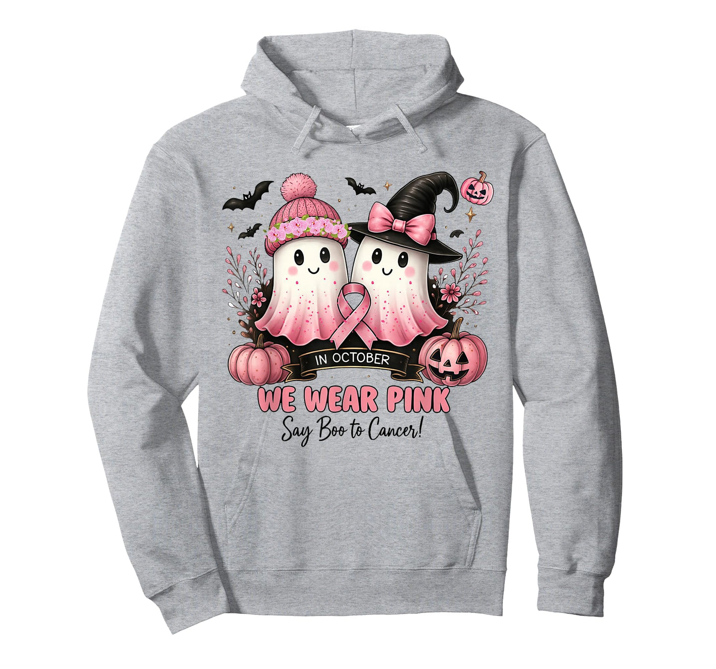 in October We Wear Pink Say Boo to Cancer Halloween Ghost T-Shirt