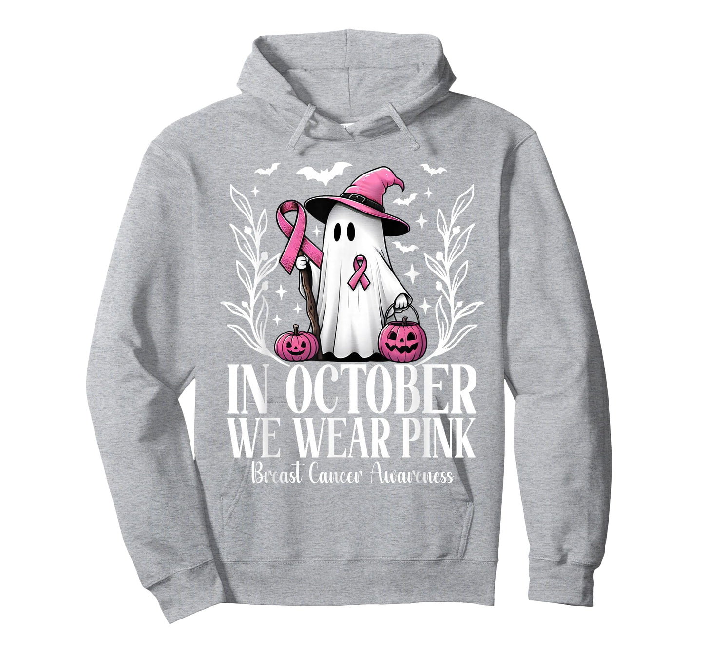 In October We Wear Pink Breast Cancer Ghost Witch Halloween T-Shirt