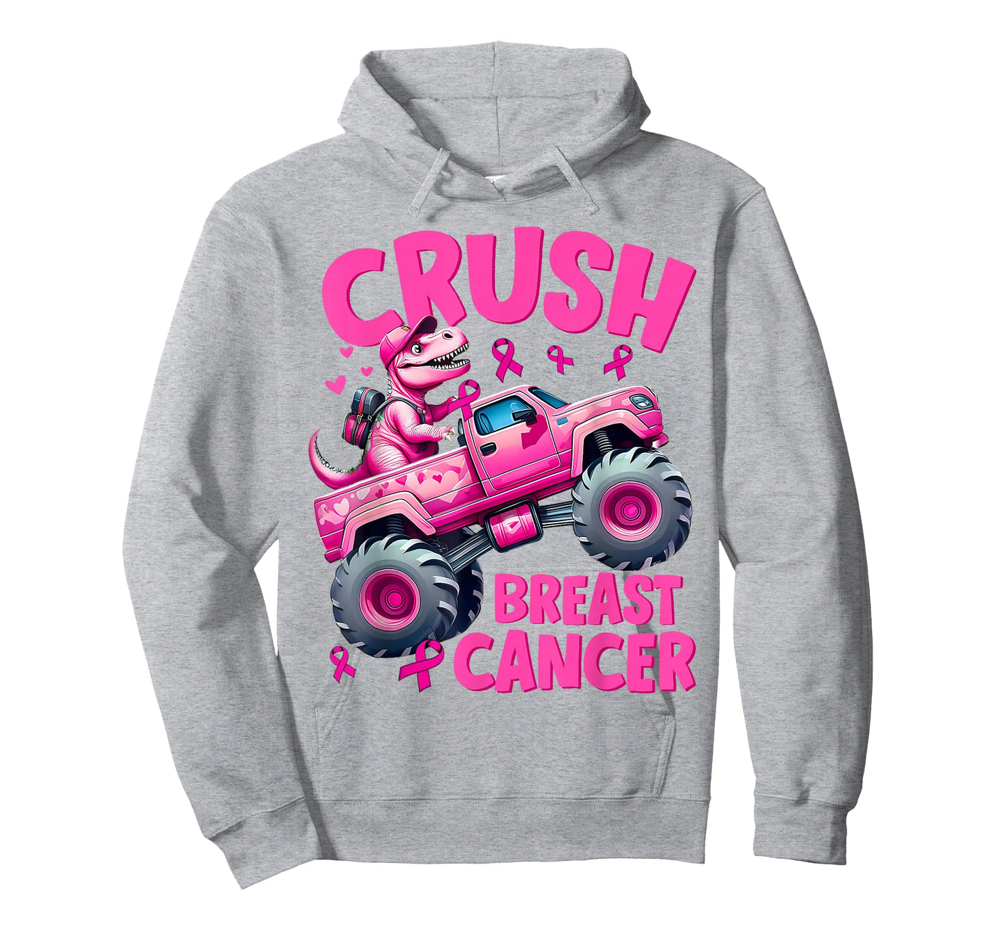 Crush Breast Cancer Pink T-Rex Dinosaur Monster Truck Boys T-Shirt