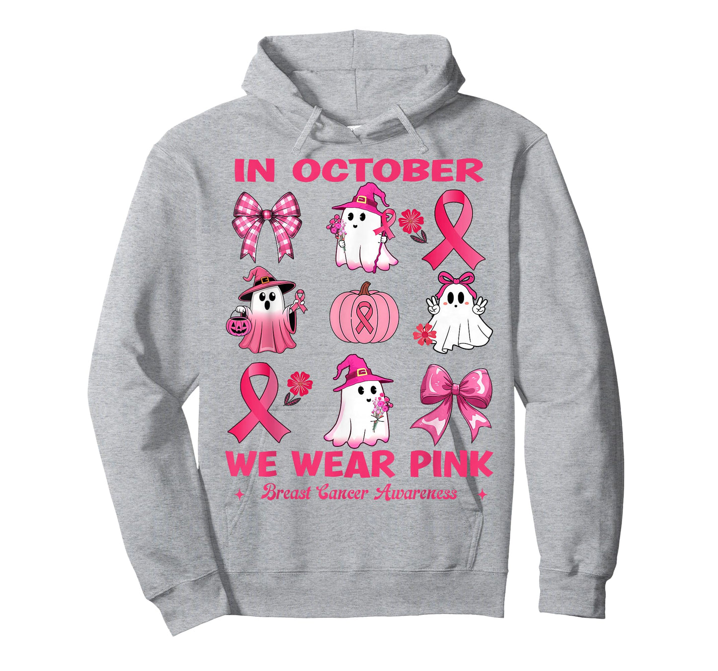 in October We Wear Pink Breast Cancer Cute Ghosts Pumpkin T-Shirt