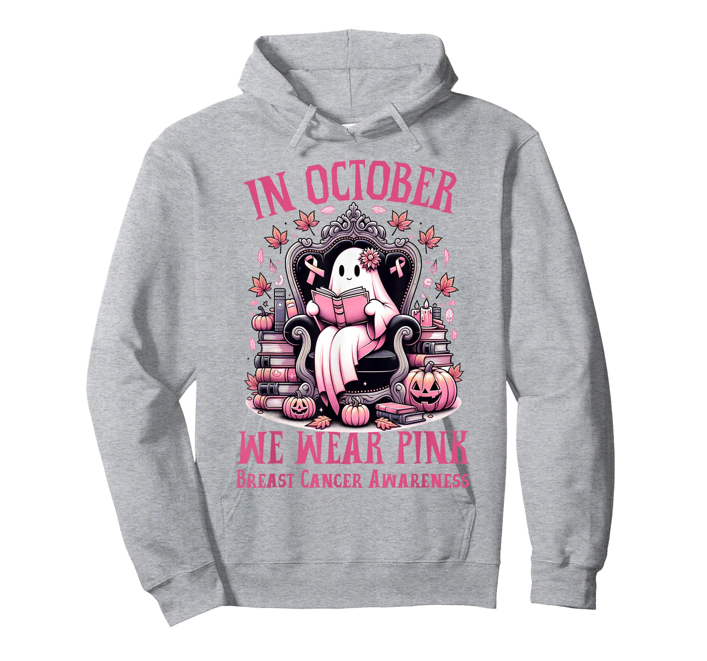 In October We Wear Pink Ghost Book Reading Breast Cancer T-Shirt