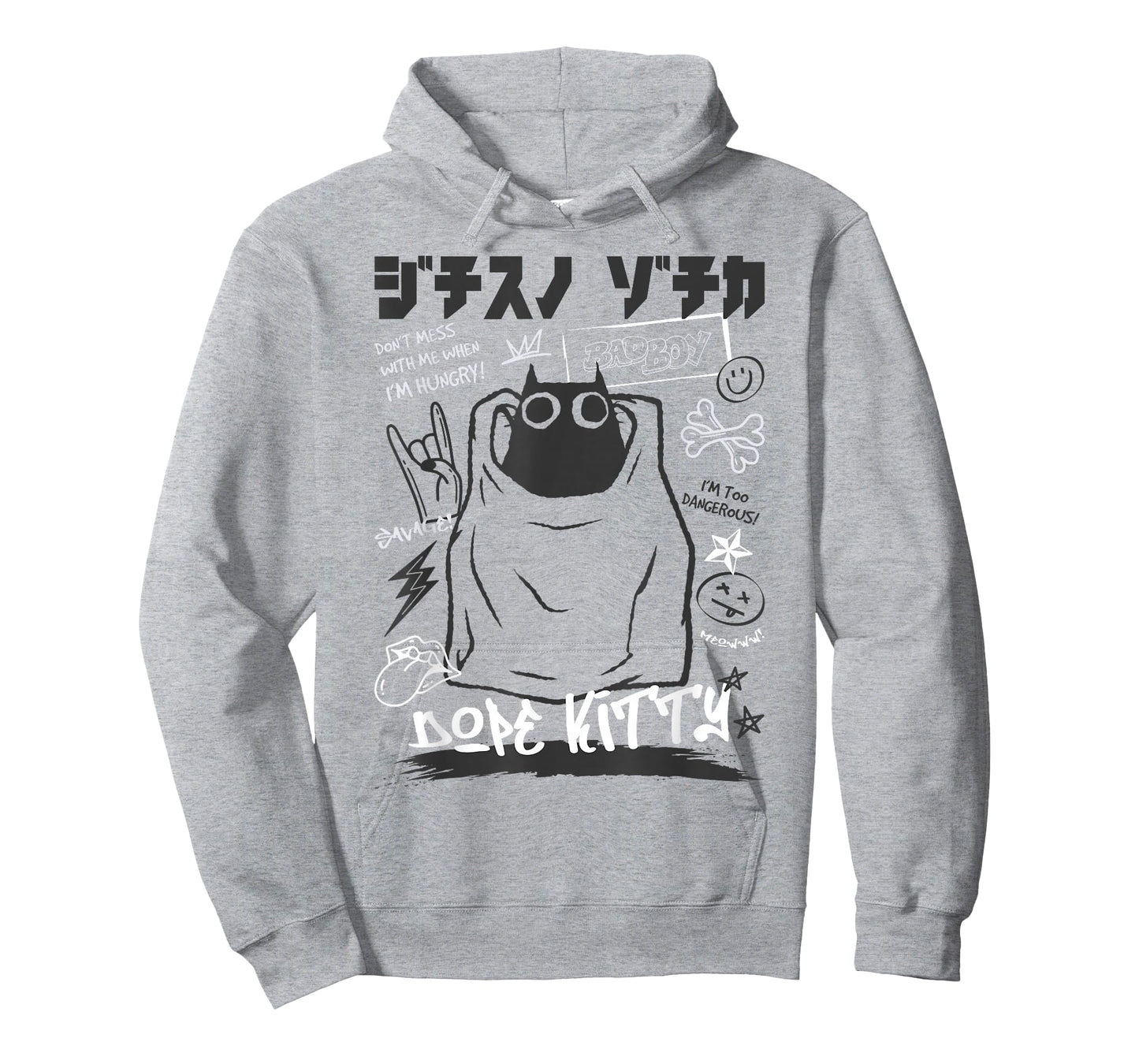 Funny Japanese Cartoon Black Cat Humorous Kitty T-Shirt