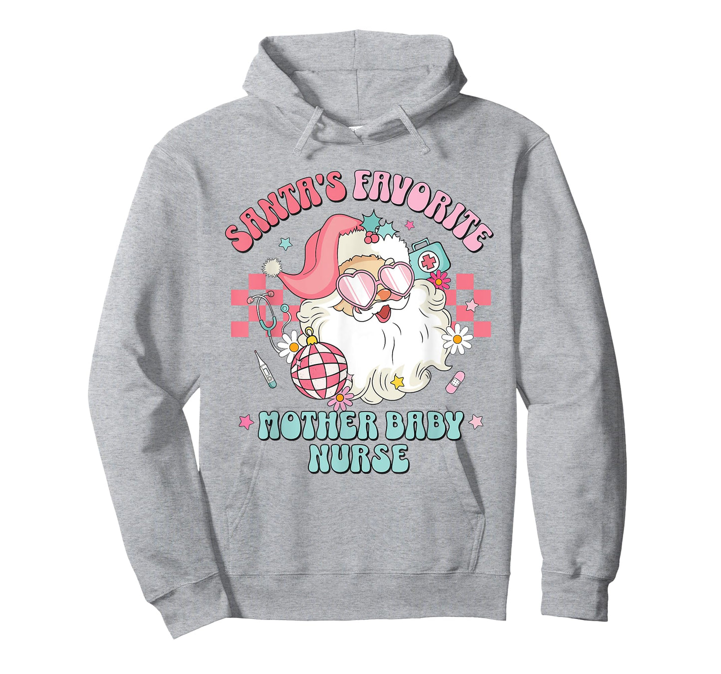 Retro Pink Christmas Santa's Favorite Mother Baby Nurse L&D T-Shirt