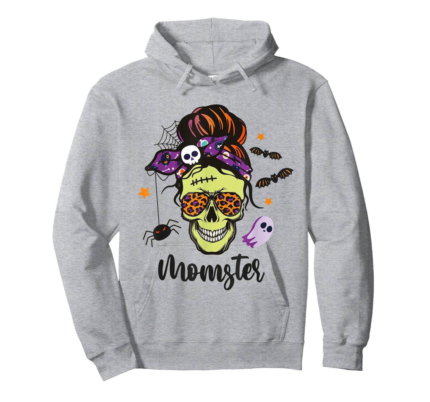MOMSTER Halloween Skull Mom Messy Hair Bun Monster Momster T-Shirt