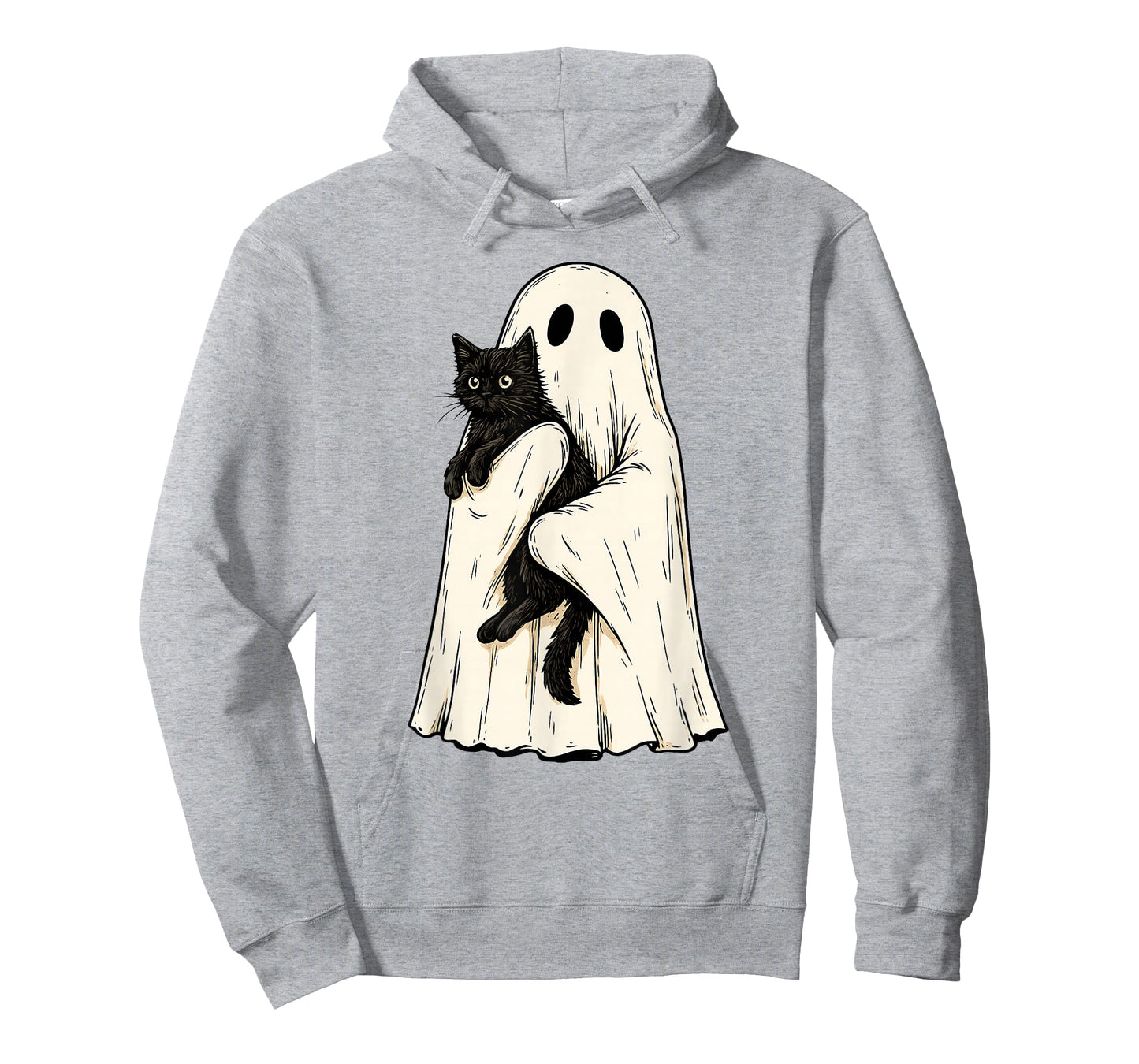 Vintage Halloween Ghost Holding Black Cat Men Women T-Shirt