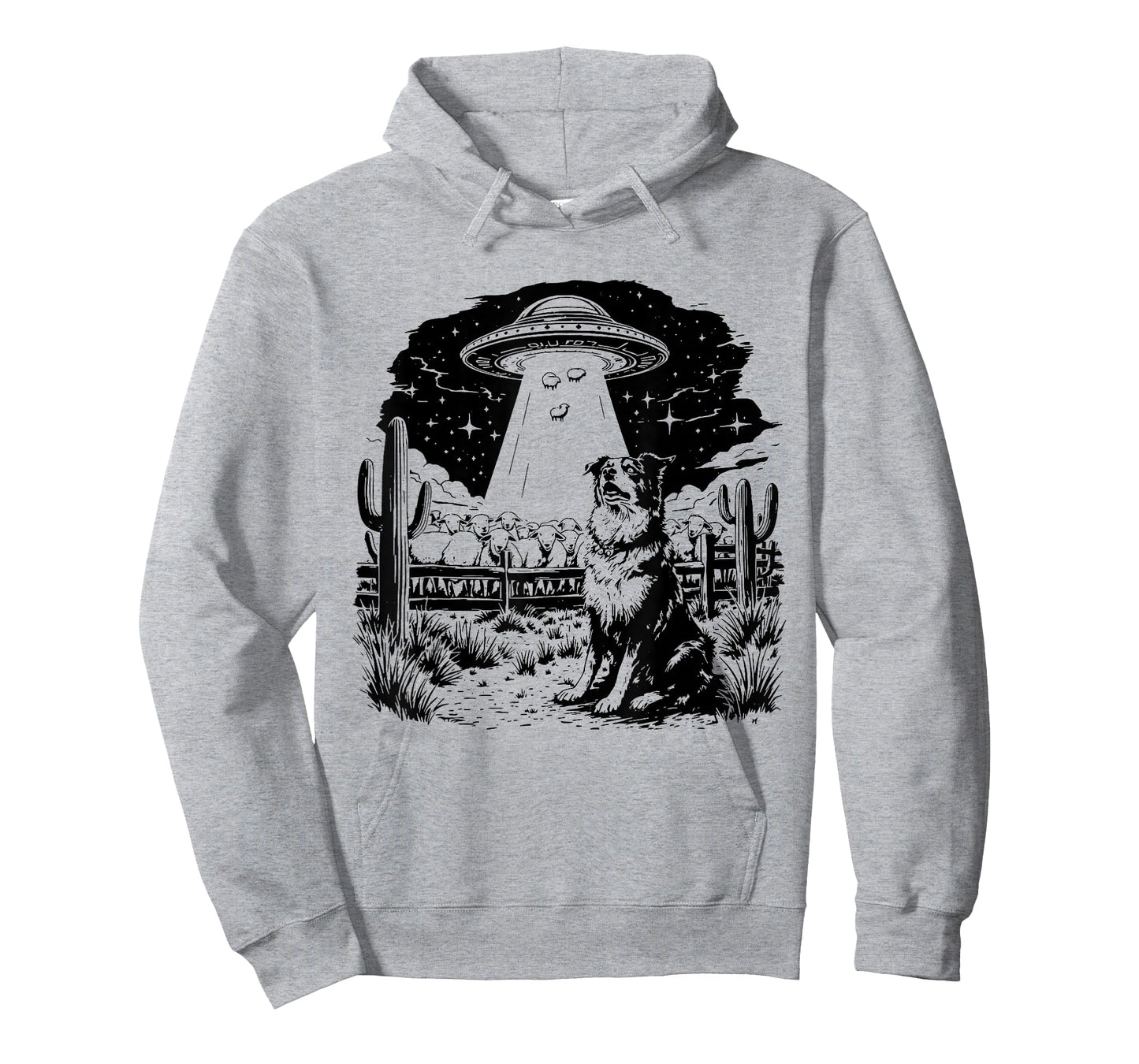 Vintage Border Collie UFO 90s Retro Alien Western Cowboy T-Shirt
