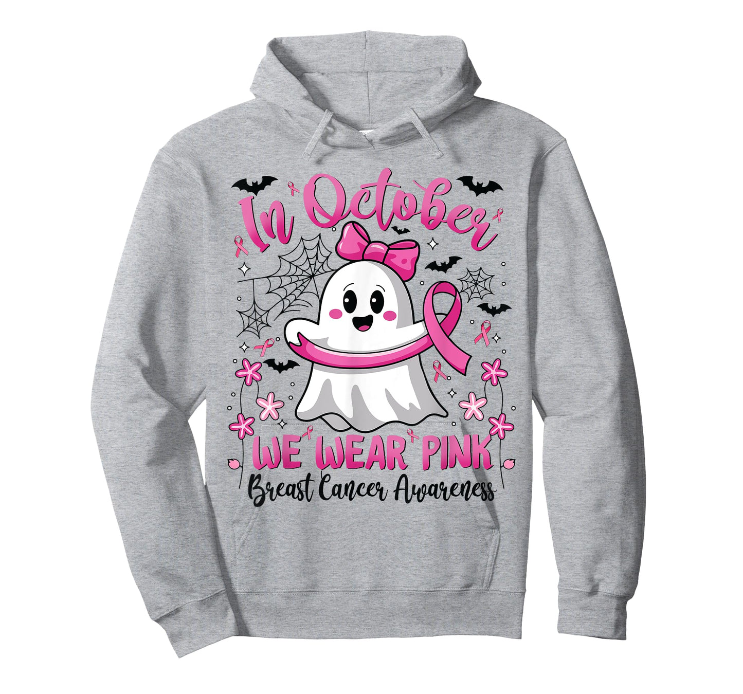 In October We Wear Pink Ghost Witch Breast Cancer Awareness T-Shirt