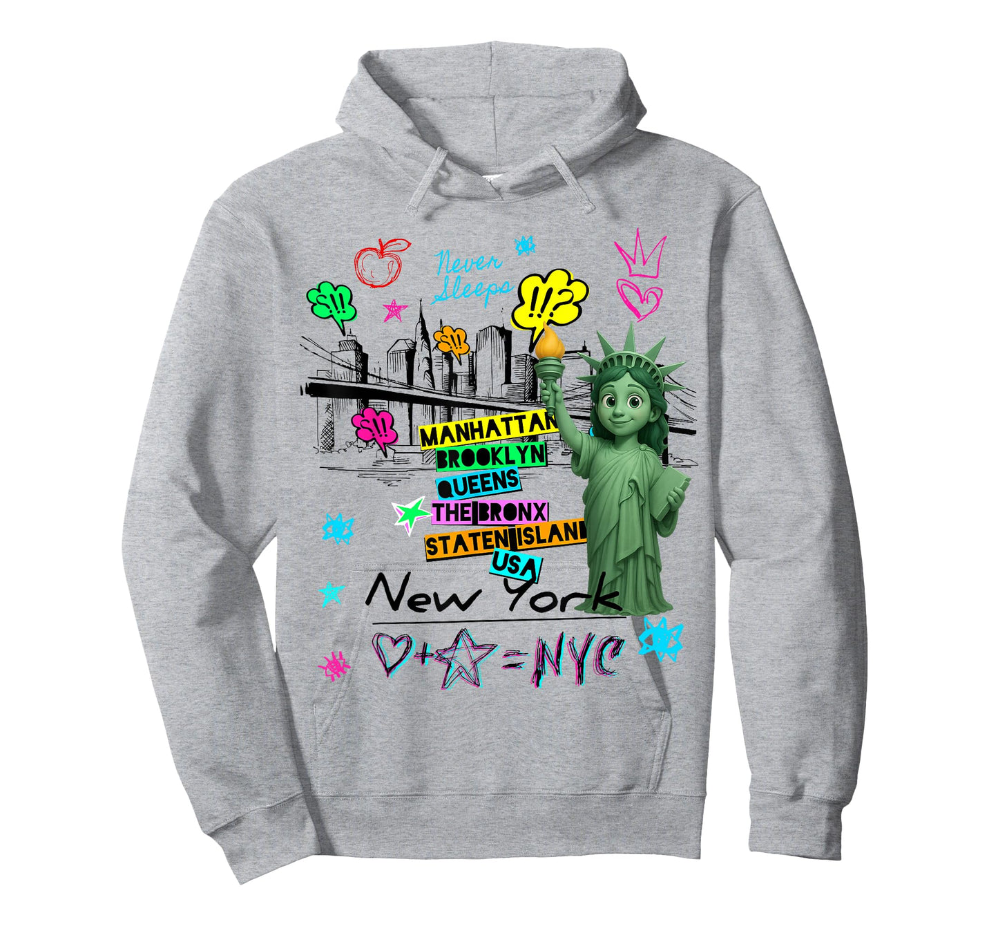 New York City Baby Statue of Liberty Skyline Sketch Cartoon T-Shirt