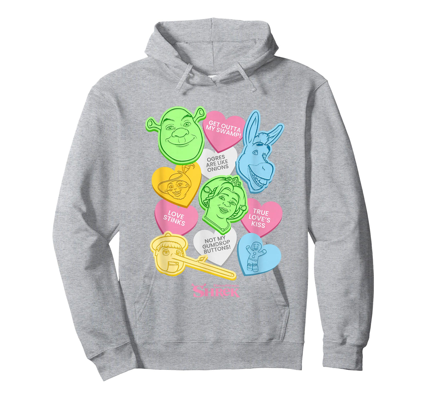 Shrek Valentine's Day Colorful Candy Hearts Big Chest Logo T-Shirt