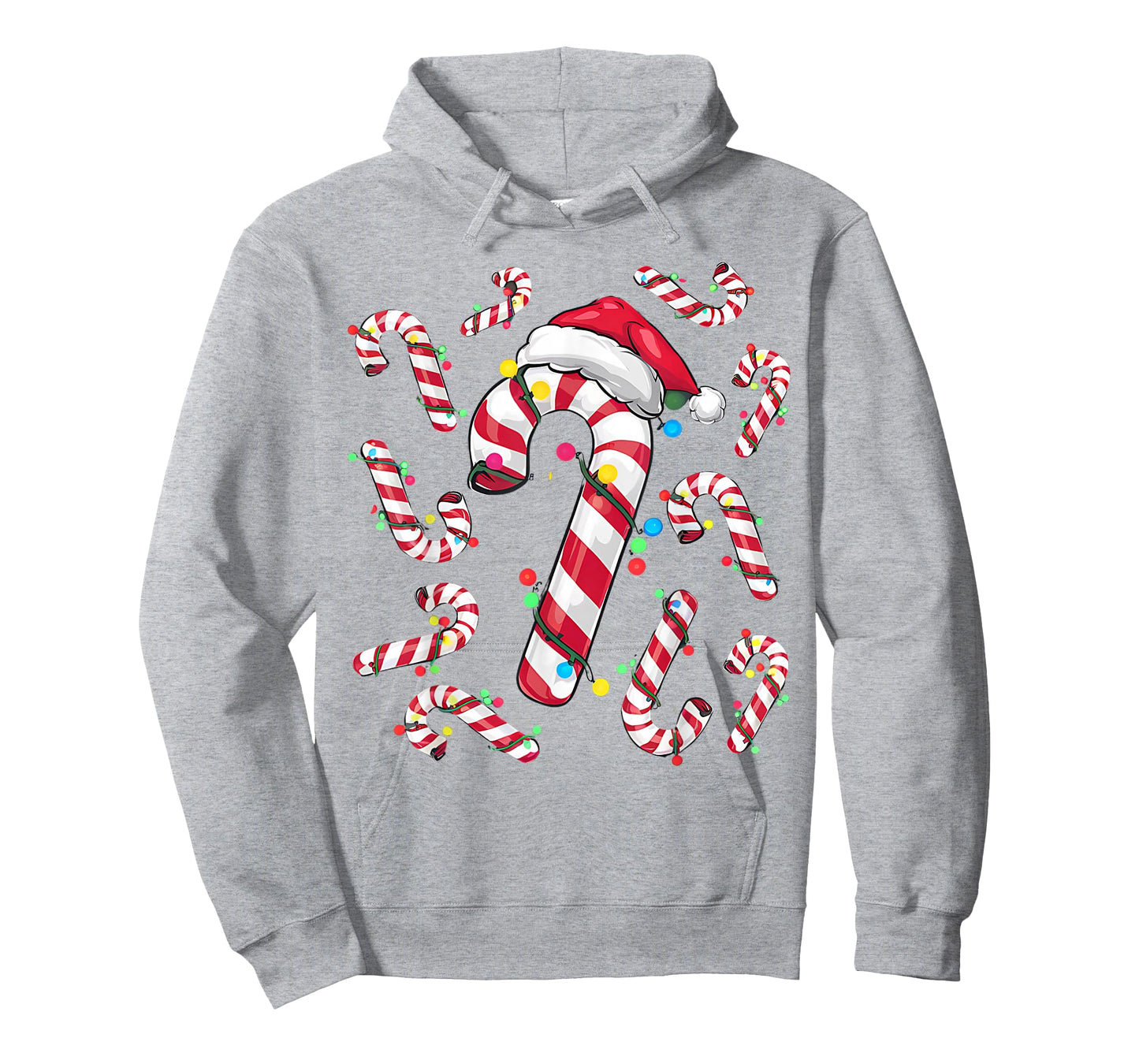 Cute Christmas Candy Cane Santa Hat and Christmas Lights T-Shirt