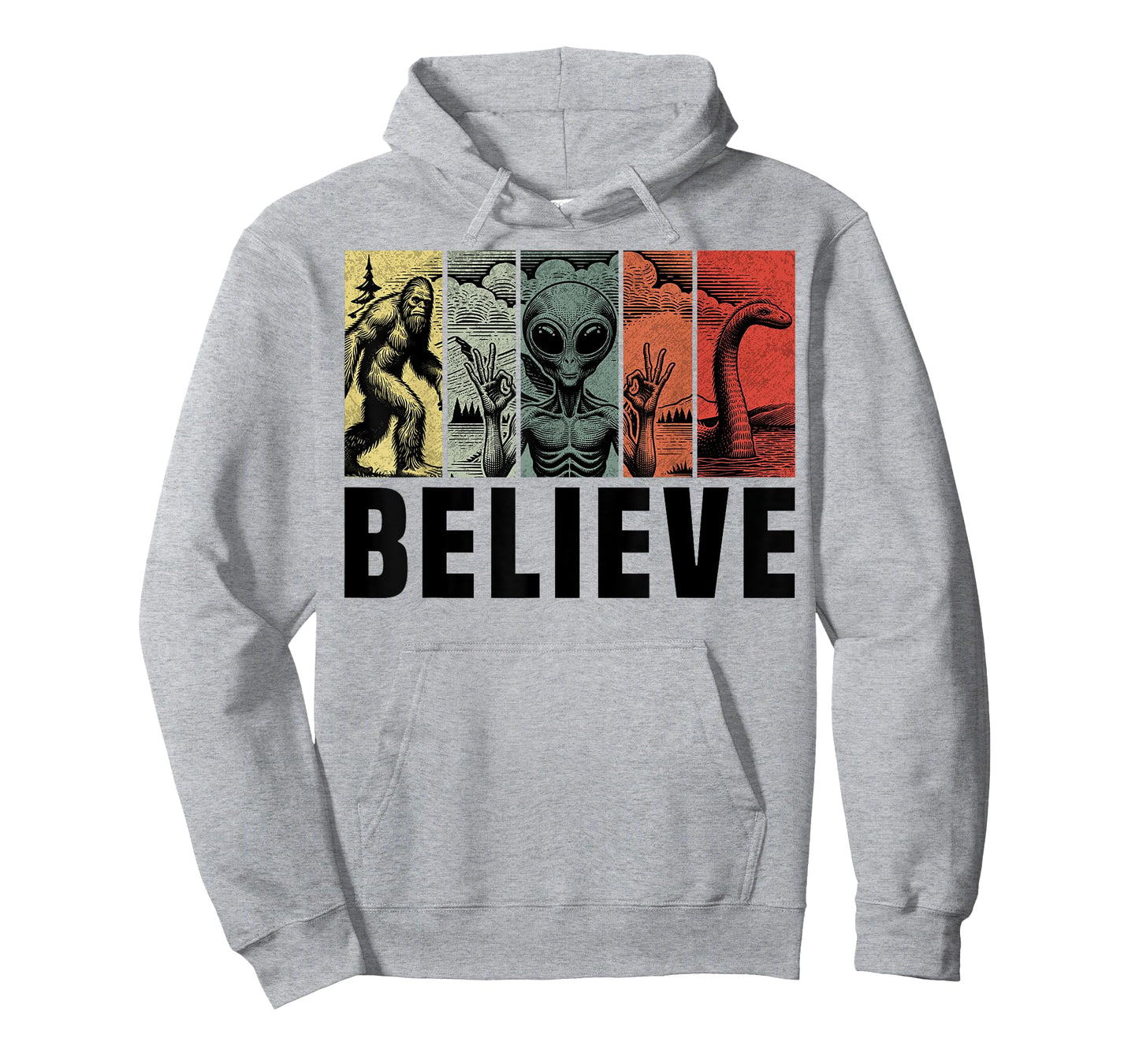 Believe Bigfoot Alien Loch Ness Monster Funny Retro Cryptids T-Shirt