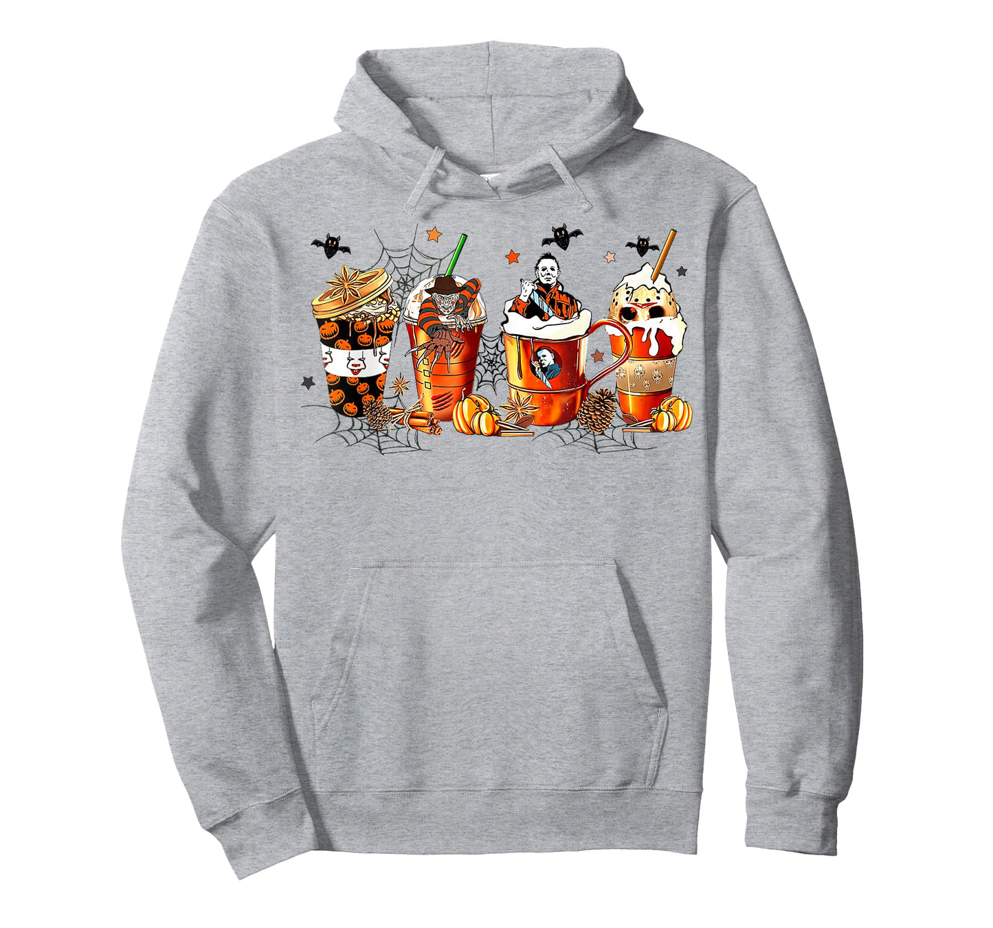 Vintage Halloween Horror Latte Coffee Cups Ghost Skeleton T-Shirt