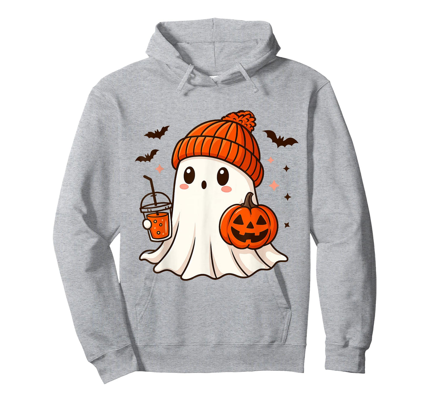 Cute Ghost with Beanie Holding Pumpkin Coffee Halloween T-Shirt