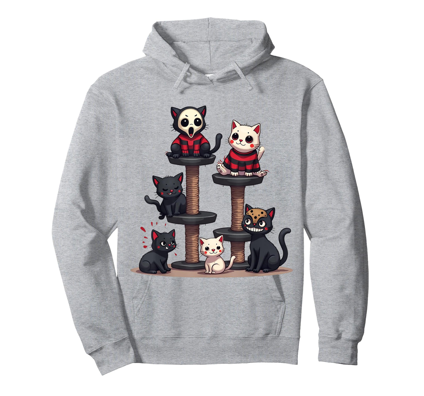 Funny Horror Movie Cats Playing On Cat Tree Men Women T-Shirt