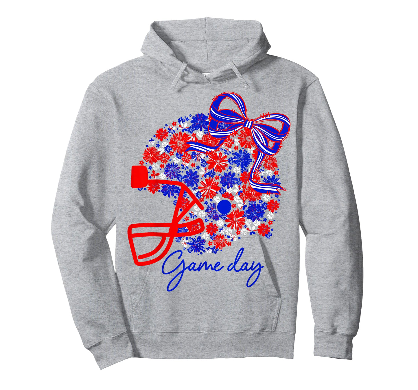 Floral Football Game Day Girly Team Spirit Blue Red & White T-Shirt