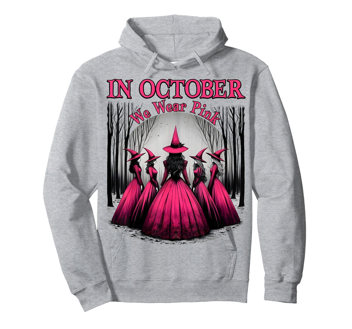in October We Wear Pink Witch Halloween Breast Cancer Women T-Shirt