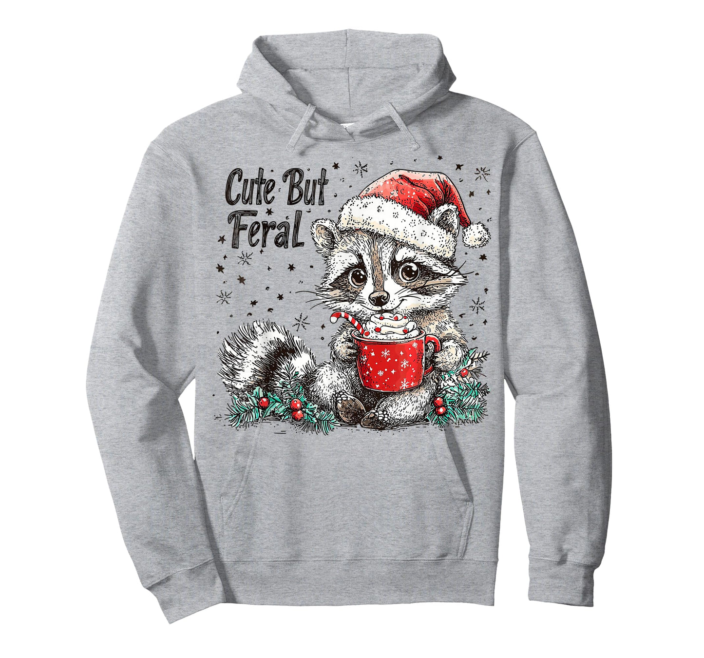 Cute But Feral Raccoon Christmas Hot Cocoa Animal Art T-Shirt