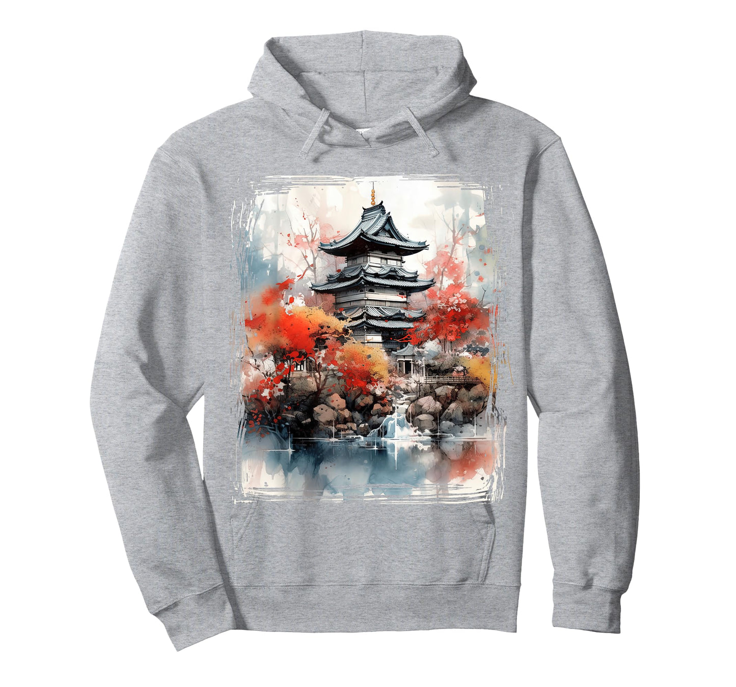 Vintage Japanese Flower Tee Mountain View Landscape Graphic T-Shirt