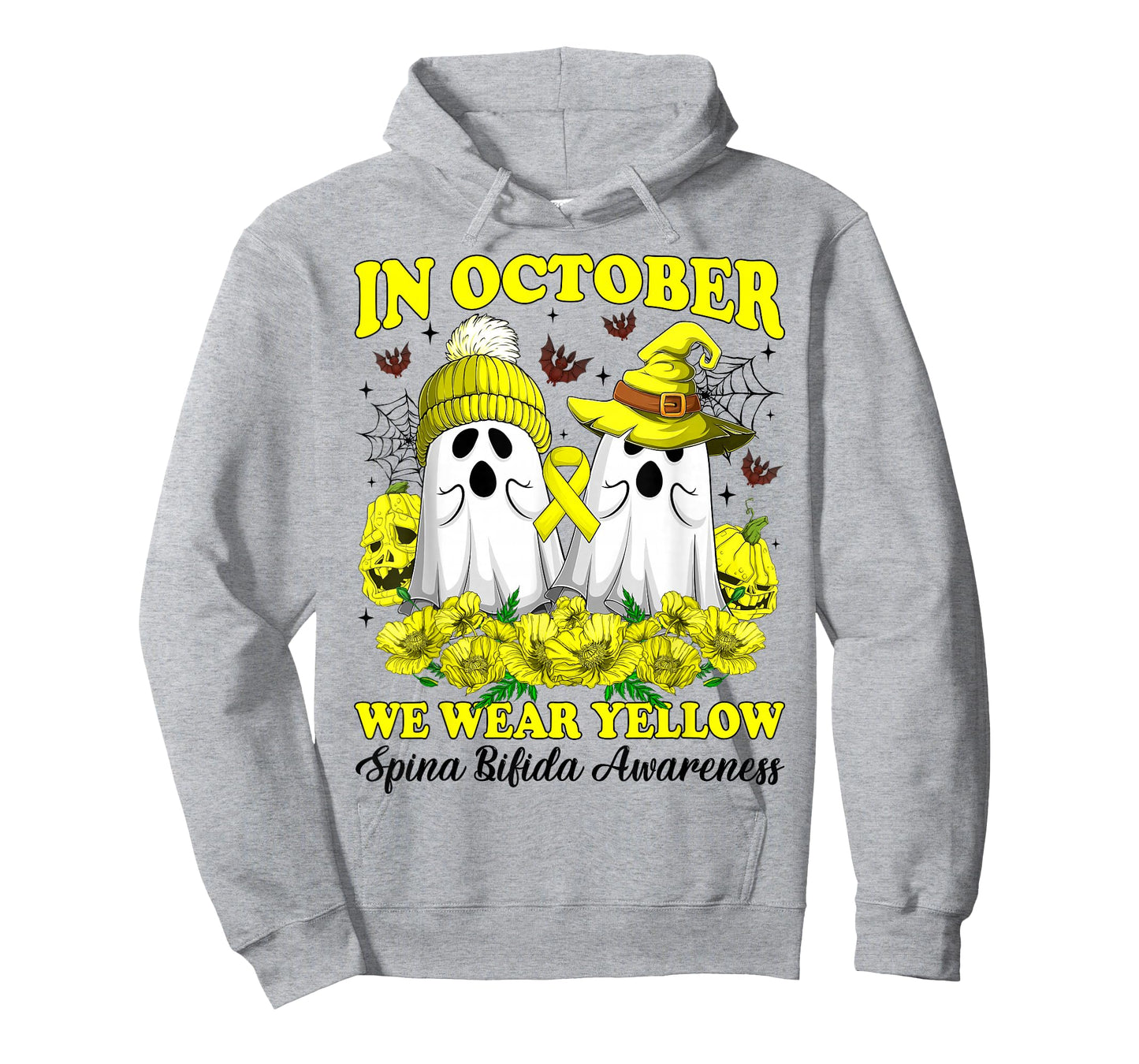 in October We Wear Yellow Spina Bifida Halloween Day Ghost T-Shirt