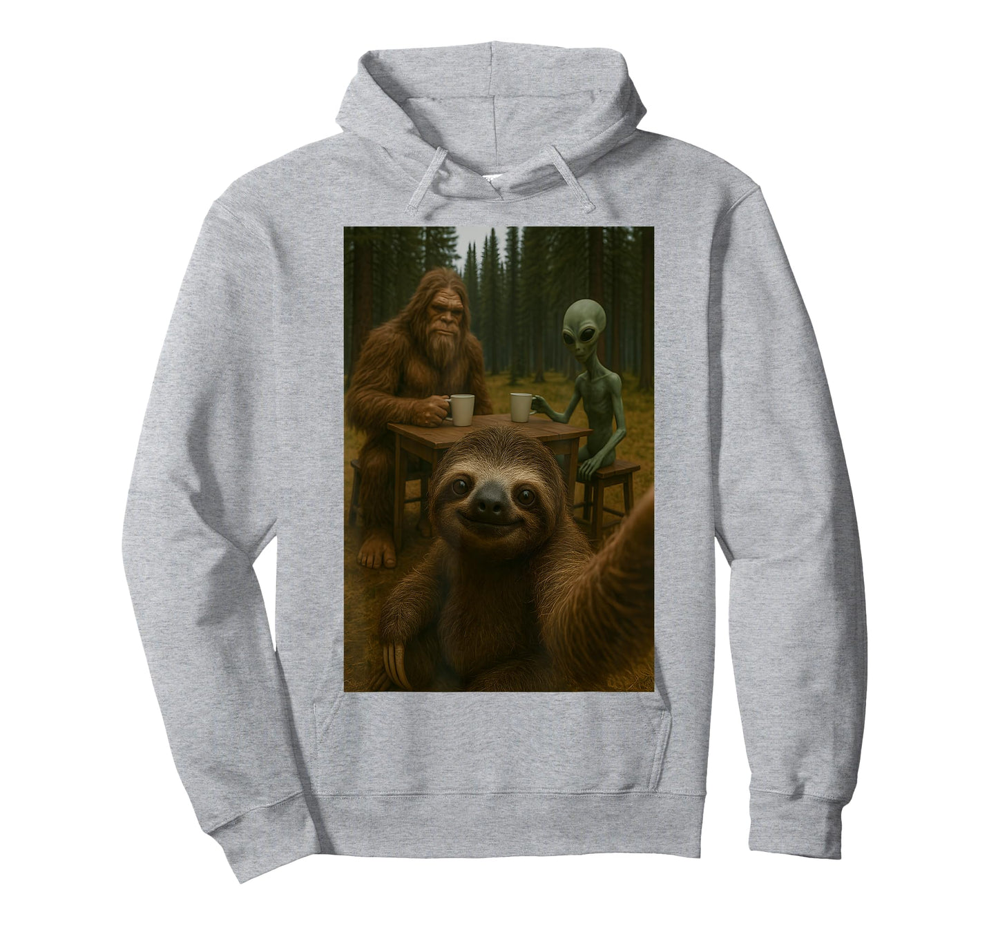 Sloth Selfie With Bigfoot Alien Funny T-Shirt