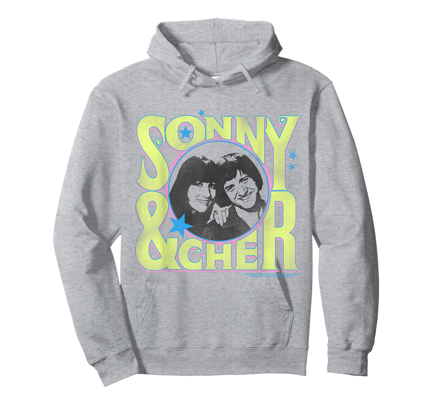 Popfunk Sonny and Cher Retro Circle Logo T-Shirt, Small, Grey