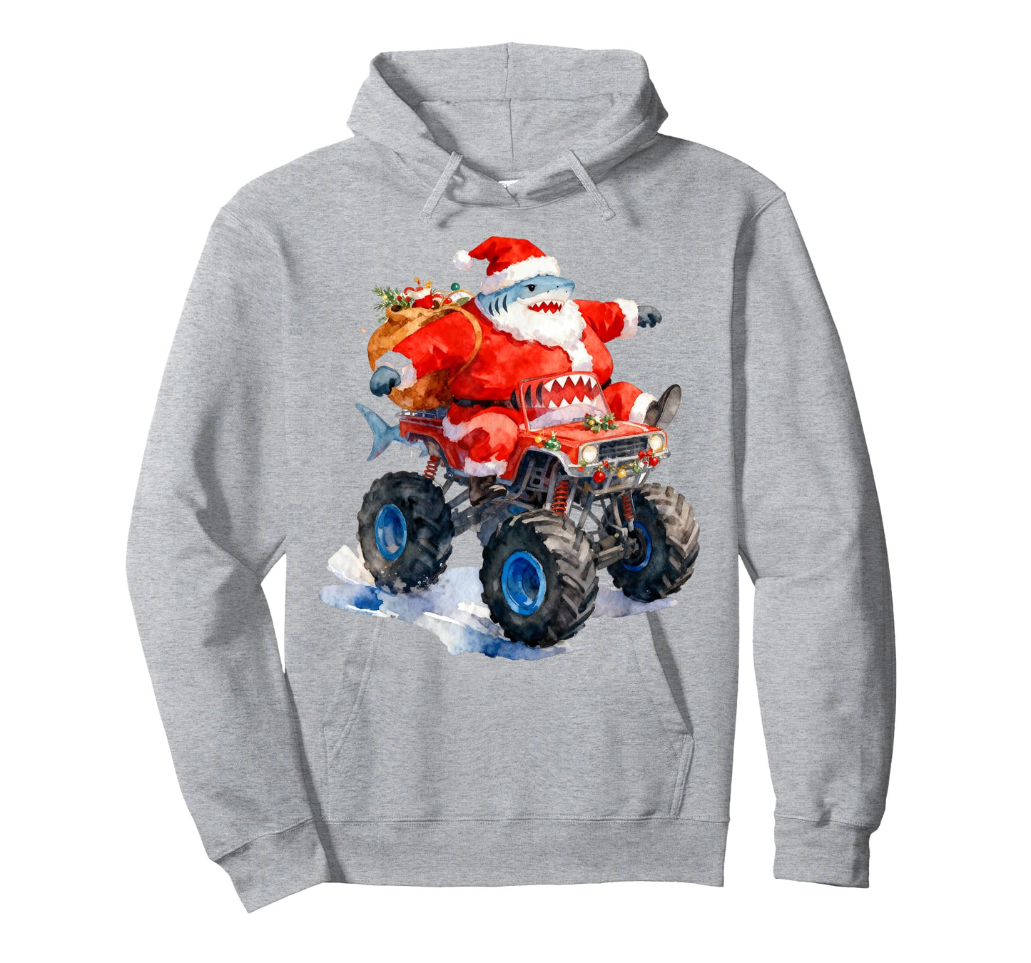 Funny Santa Shark Driving Monster Car Truck Christmas Day T-Shirt